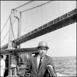 USA. NYC. 1963. Construction of the Verrazano Narrows Bridge.